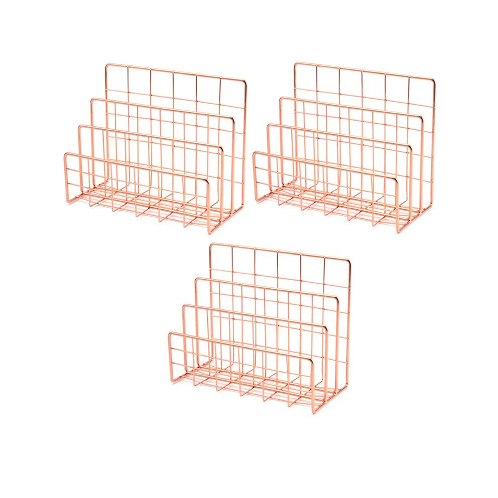 3X Bookshelf Office Desktop Rose Gold Metal Book Block Three Layer Desktop Magazine Shelf Book Holder 6032694942711