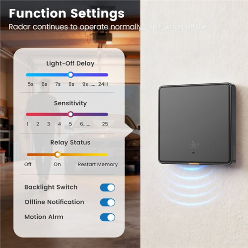 Tuya  WIFI Light  with 5M  Human Motion Detection Alarm Sensor No Need Neutral Wire  1Gang 1