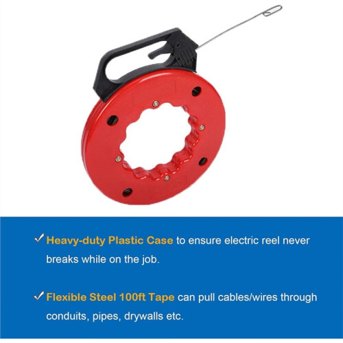Fish Tape Hand Wire Puller Width Fishtape, Electrician Reel Pull Wires Cable Hand Puller ATE Tools, Wire Fishing Tools