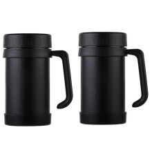 2X 500Ml/17Oz Stainless Steel Vacuum Flasks with Handle Thermo Cup Office Thermoses Black