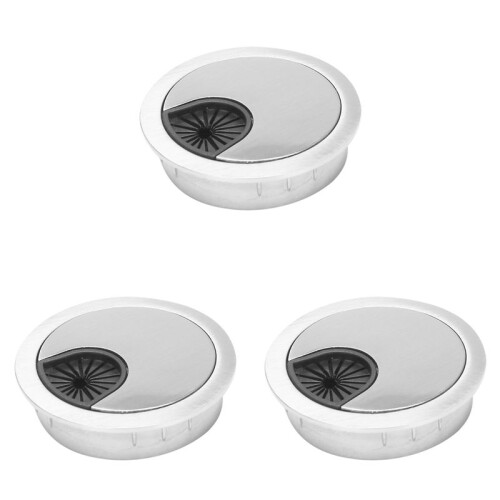 3X PC Computer Stainless Steel Outer Diameter 50mm Desk Grommet Cable Hole Cover