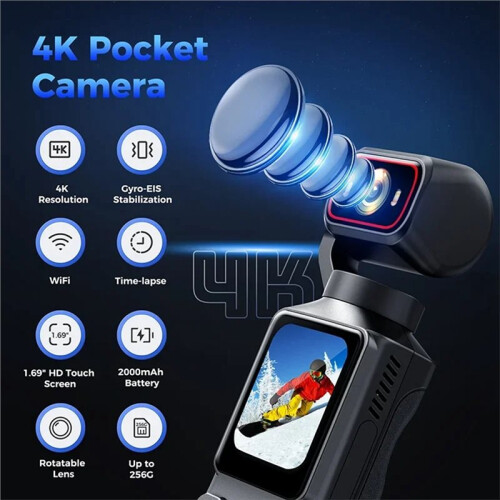 4K Pocket Action Camera Touch Screen Portable Vlog Camera with Handheld Gimbal Stabilizer Body Camera Video Recorder 1