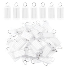 100Pcs White Plastic Key Tags with Labels, Key Fobs with Split Ring and Flap Label Window for Keys, Pets, Luggage