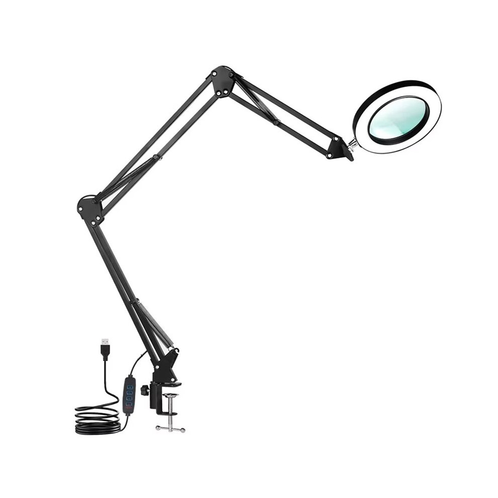 Black Folding 5X Illuminated Magnifier Usb 3 Colors 72 Led Magnifying Glass For Soldering Iron Repair Table Lamp