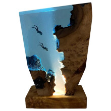 Resin LED Ocean Surfing Night Lights Handmade Wooden Resin Bedside Table Lamp 3D Art Ornaments for Office Bedroom Room