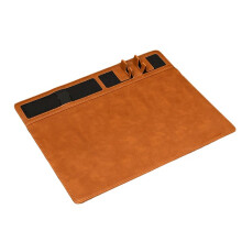 Gaming Muismat 15W Draadloos Opladen Bruin PU Leer voor Kantoor Bureau Thuis