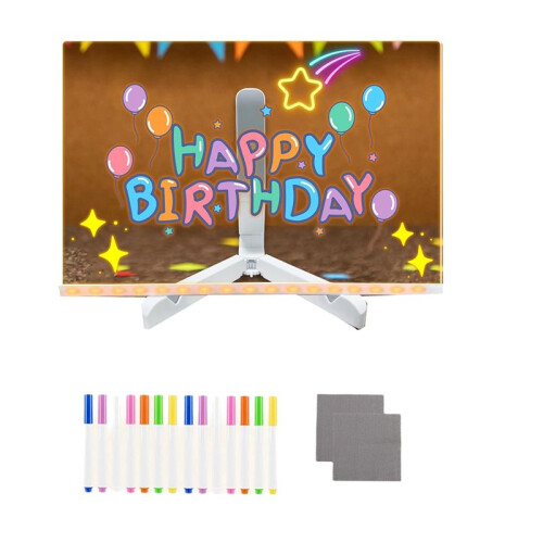 Quadro de Apagamento A Seco com Luz, Quadro de Notas LED de 11,8 X 7,9 Polegadas com Cores, Quadro de Apagamento A Seco Iluminado com Suporte