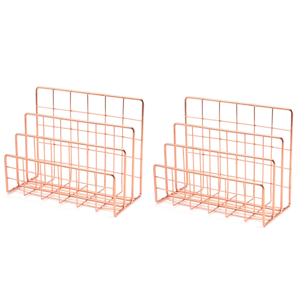 2X Bookshelf Office Desktop Rose Gold Metal Book Block Three Layer Desktop Magazine Shelf Book Holder 6032101798399