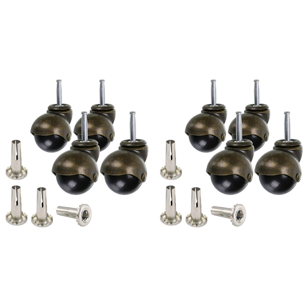 8 Pack 2 Inch Caster Stem Caster Wheel With Sockets,Vintage Antique Swivel Caster For Furniture,Sofa,Chair,Cabinet 4713481723028