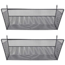 2X Shelf Baskets, Office Table Dormitory Bedside Hanging Storage Supplies Desktop Corner Shelves Basket with Hook- Black