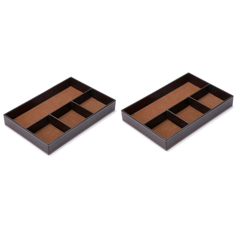2X 4 Slots Desk Drawer Organizer, Pu Leather Drawer Storage Organizer Divider(Brown) 6033507426503