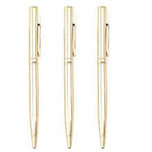 3X Metal Ballpoint Pen Stainless Steel Rotating Pen for School Office Bright Writing Point 1.0mm (Golden)