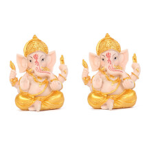 2X Haidianzi Gold Lord Ganesha Buddha Statue Elephant God Sculptures Ganesh Figurines