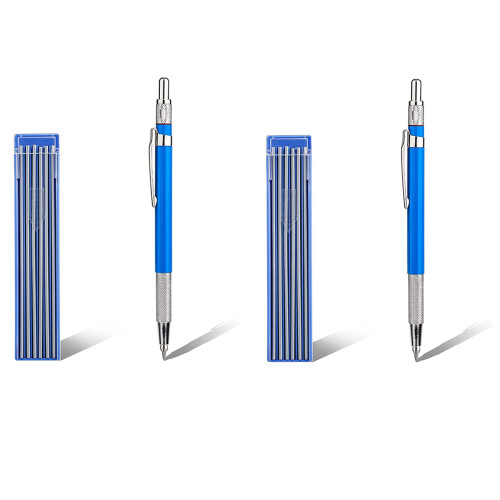 2X Solid Carpenter Pencil, with 24Pcs Pencils Refills, Mechanical Pencils for Steel Cutting, Automatic Pencils Set 2mm