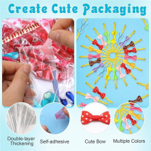 Kit Suporte para Palitos de Pretzel, com 50 Furos, 100 Sacos Transparentes de 5x23 cm e 50 Laços de Borboleta Fofos