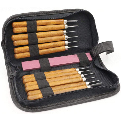 Holzschnitzset mit 12 Meißeln und Segeltuchtasche 2