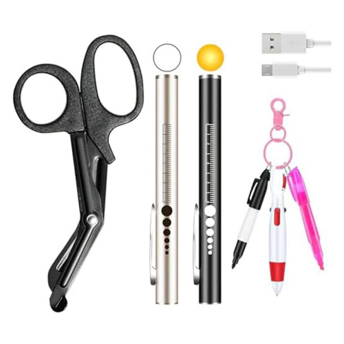 Nurse'S Tools, 1 Rechargeable Nurse'S Pen Lights, 6 Inch Trauma Scissors and  Highlighter, for Nurses, Doctors A 1