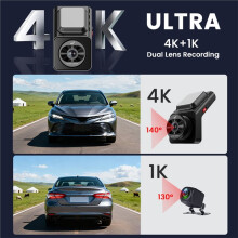 4G LTE SIM Dashcam met Live Streaming App, Monitor op Afstand, Dubbele Lens, 4K+1080P, Achteruitrijcamera, Wifi, Autocamera en Recorder