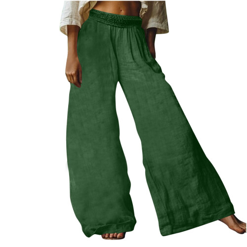 Γυναικείο παντελόνι Boho με φαρδιά μπατζάκια και τσέπη, από μονόχρωμο λάστιχο στη 1