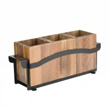 Wooden Kitchen Utensil Holder Organizer 3 Compartment Utensil Holder, Desktop Wooden Spoon Organizer