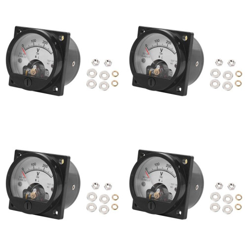 4X AC 0-300V Round Analog Dial Panel Meter Voltmeter Gauge Black