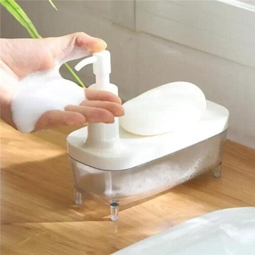 Multi-Function Liquid Container Material Drainboard Soap Holder Rack 2 In1 Dispenser and Soap Storage Box 2