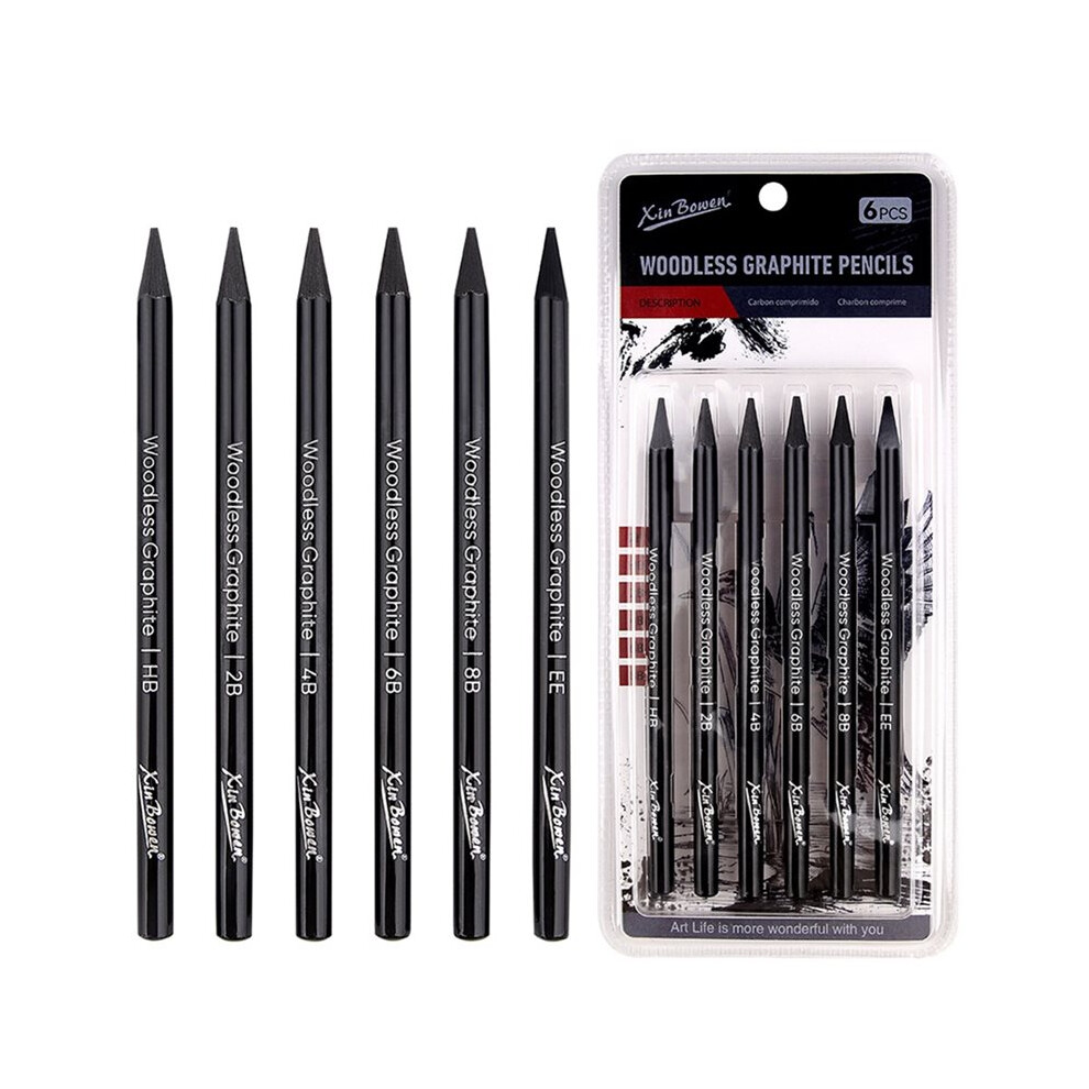 XINBOWEN 6-Pack Charcoal Pencils Set for Sketching, Shading & Artwork, Includes Grades HB to EE-image-OPC-PRSKXVY-NEW