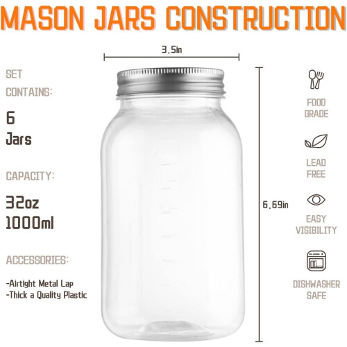 Prócaí Mason Plaisteacha Glan le Cláir 32oz 6 Pacáiste 1