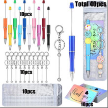 1set Key Chain Making Kit Beadable Pen Beadable Keychain Bars with Resealable Pouch for Customizable Keychains and Gifts