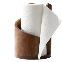 Porte-Rouleau de Papier Essuie-Tout de Style Montagne, Base Ronde en Bois Naturel et Support en Fer pour Rouleau de Cuisine, Dimensions: 15 X 10 cm