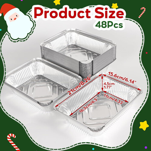 48 Christmas Foil Containers with Lids, 1000ml, 8 Festive 1