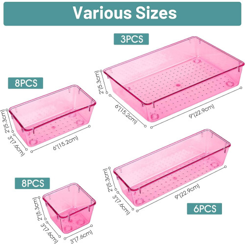 Set di organizer per cassetti in plastica trasparente – 25 pezzi, 4 misure 1