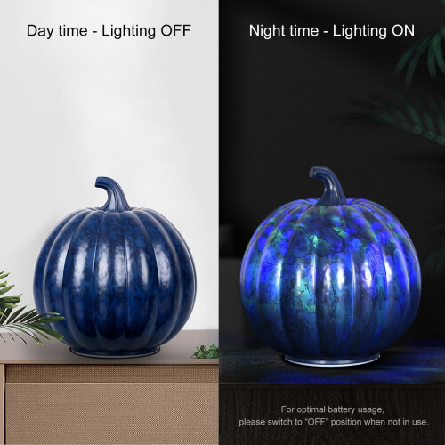 Glass Pumpkin Lantern LED Halloween Decor Blue 1