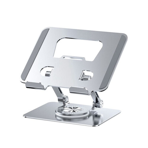 Universal Laptop Stand with 360 Rotating Base, Adjustable Height Multi-Angle, Foldable Mounted Reading Bookshelf Silver