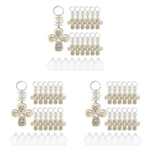 60Pcs Baptism Favor Keychain Wooden Key Ring Christening Wood Design Key Ring with Bag for First Communion