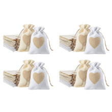 Jute Beutel, 80Pack 4X5.5 Zoll Kordelzug Herz Jute Geschenk Tüte Bonbon Beutel Leinen Taschen für Den Valentinstag und Weihnachten