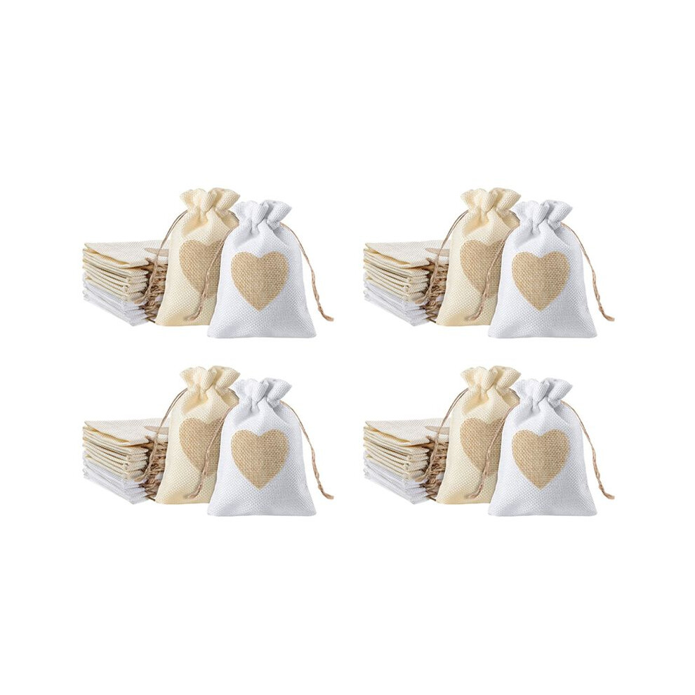 Istovo Burlap Bags, 80Pack 4X5.5inch Drawstring Heart Burlap Gift Bag Candy Pouches Linen Pockets For Valentine's Day Christmas