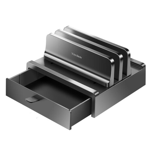 Vaydeer Vertical Laptop Stand with Drawer,Dual Slots Plastic Laptop Holder Storage with Space Saving Design,Adjustable