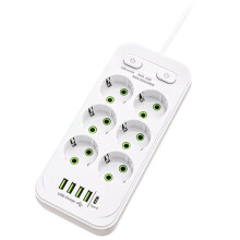 EU Plug AC Multitap Power Strip 2m Extension Cord Electrical Socket USB Home Office Surge Protector Network Filter White