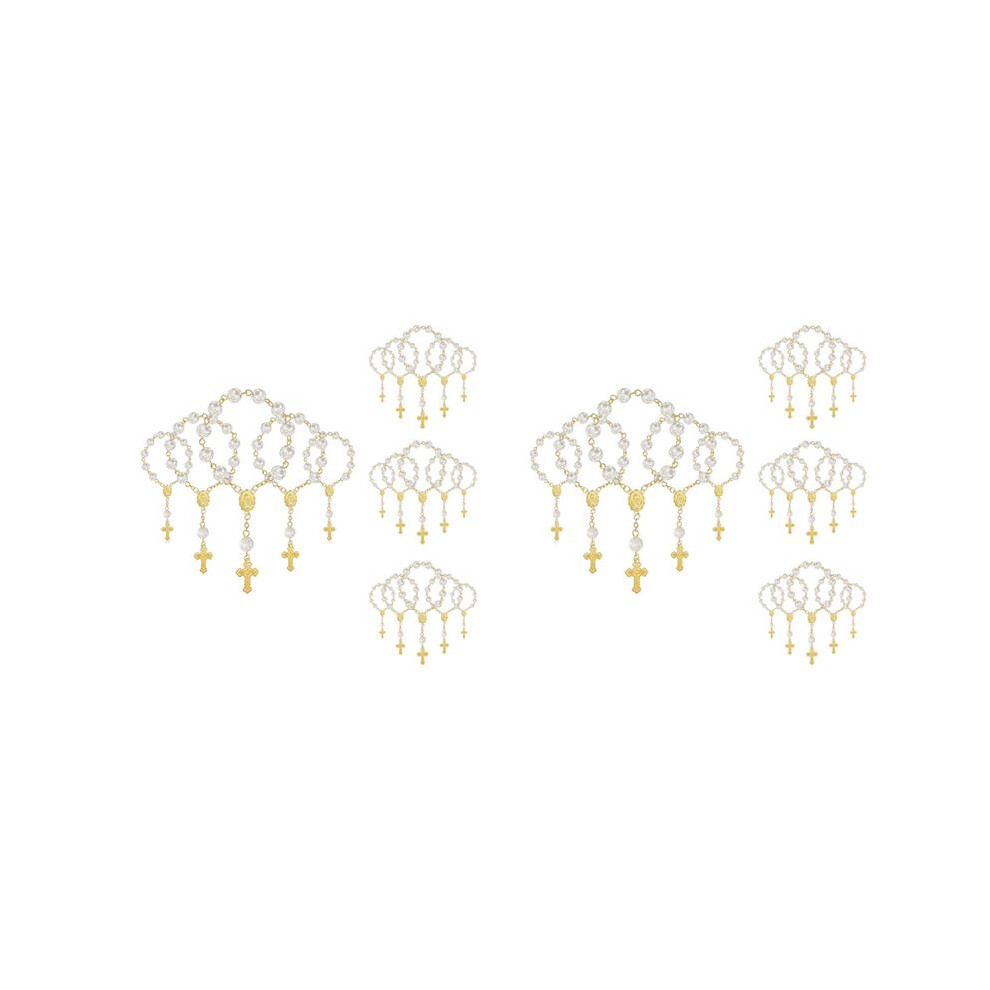 40Pcs Baptism Favors With Rosaries Acrylic Beads Bracelet Christening Communion Finger Rosarie Bracelet Gold