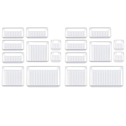 18 Pcs Clear Drawer Organizer Trays Assorted 4-Size Drawer Dividers, Versatile Storage Boxes Makeup Organiser Set