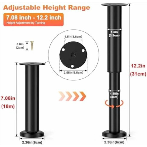 Conjunto de 4 pés de apoio central ajustáveis para cama, de 18 a 31 cm (7,08 a 12,2 polegadas), compatíveis com estruturas de cama, armários, 1