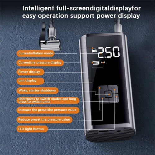 Wireless Tire Inflatable Pump Portable Air Compressor with Power Bank Function for Motorcycles and Bicycles