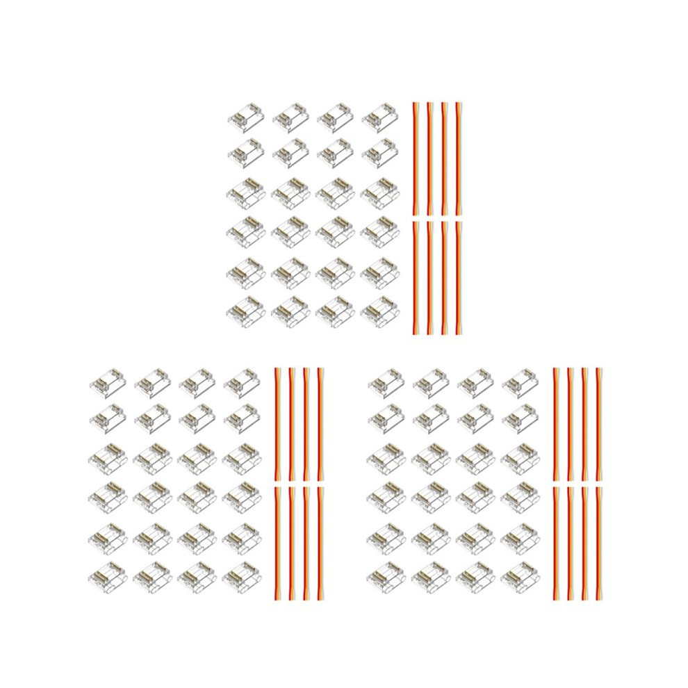 72Pcs 3Pins 12Mm Transparent Cover Connector Kits For Cob Rgbic Led Strip Transparent Gapless Connectors With Wire 6033393090611