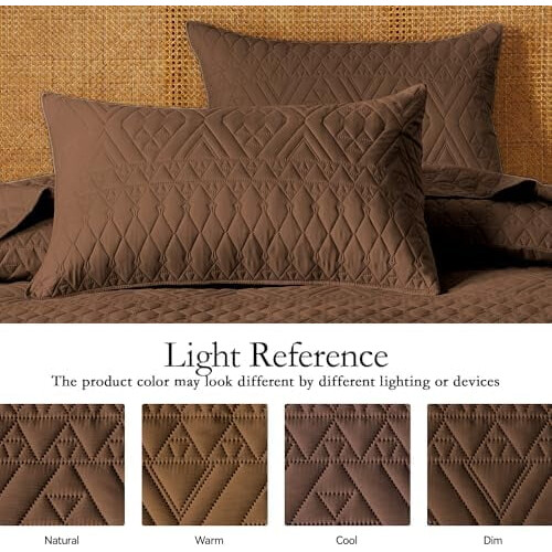 Twin Quilt Set Brown Microfiber Geometric 2-Piece 2