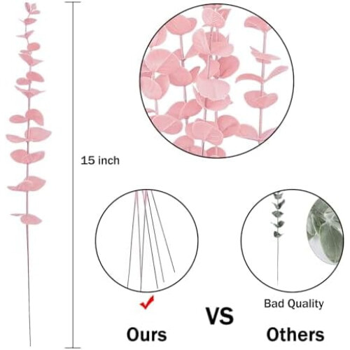 36-Piece Pink Artificial Eucalyptus Stems, 15 in 1