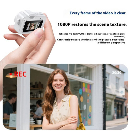 Camera 1080P Micro Camera Keychain Camera Necklace-Style Vlog Camera Pocket Camera Ultra-Compact Digital Camera White 2