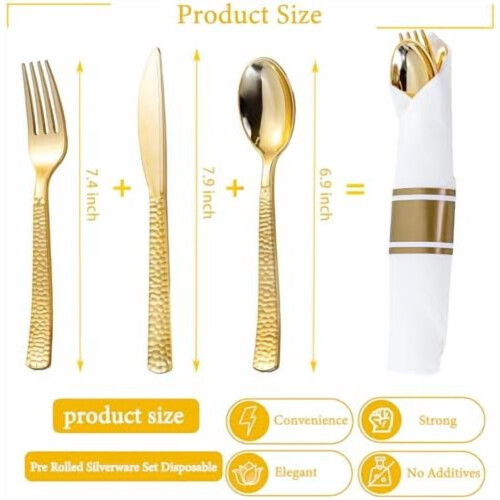 Gold Plastic Cutlery Set with Napkins 75-Piece 1