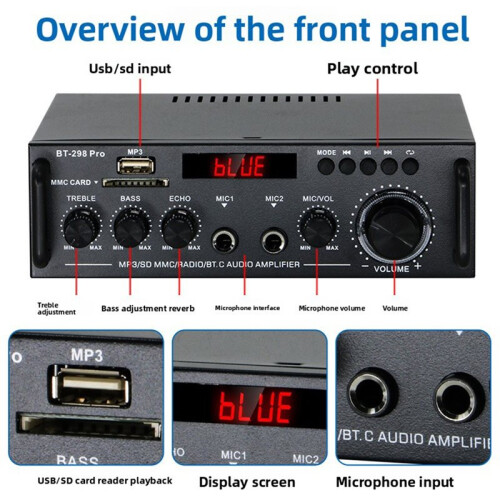 BT-298 PRO Digital Power Amplifier  U Disk Power Amplifier Two-Channel Power Amplifier EU Plug 2