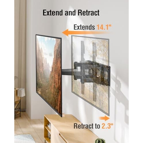 Suporte de parede EconoMe Full Motion para TVs de 26 a 65 polegadas, giratório e inclinável, VESA 400x400mm, 45kg, compatível com vigas de madeira 1
